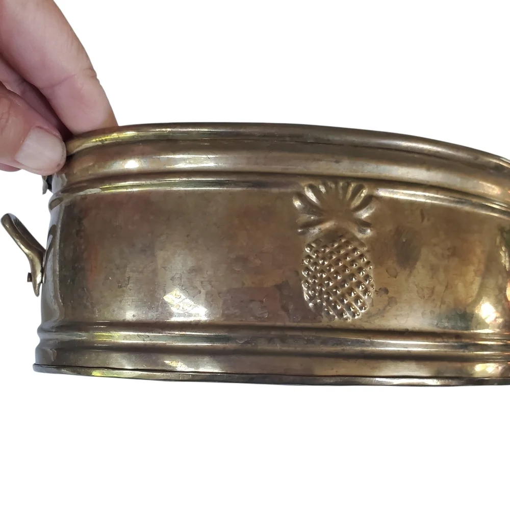 VINTAGE MCM Solid Brass Pineapple Oval Planter – Made in India